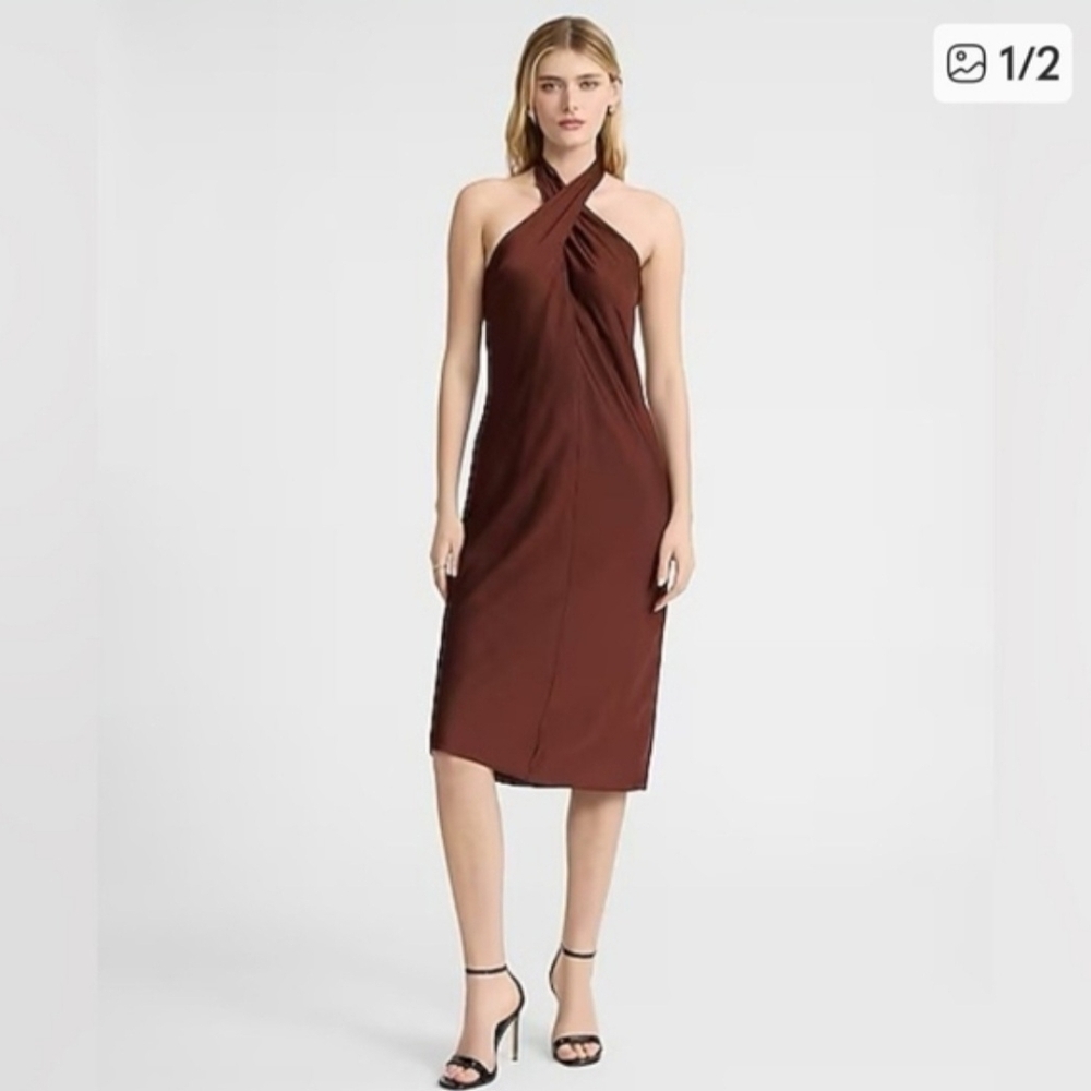 Express Chocolate Brown Halter Maxi Dress